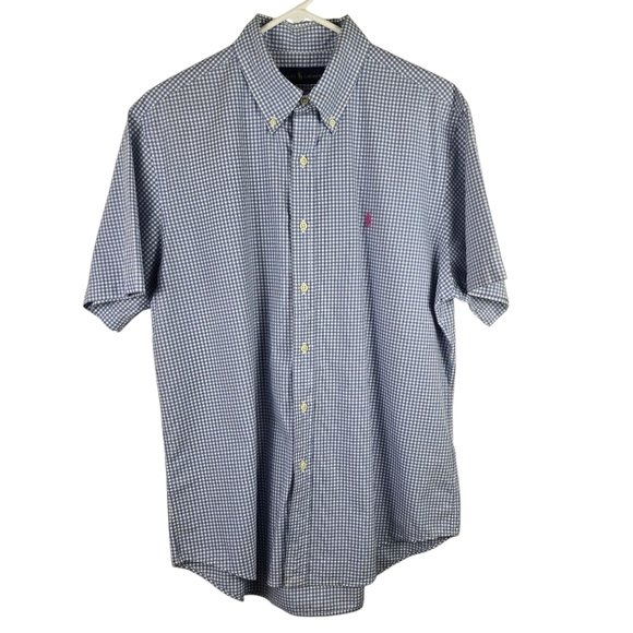 Ralph Lauren Men's Blue And White  Checkered Short Sleeve Shirt SizeLargeClassic - Picture 1 of 12